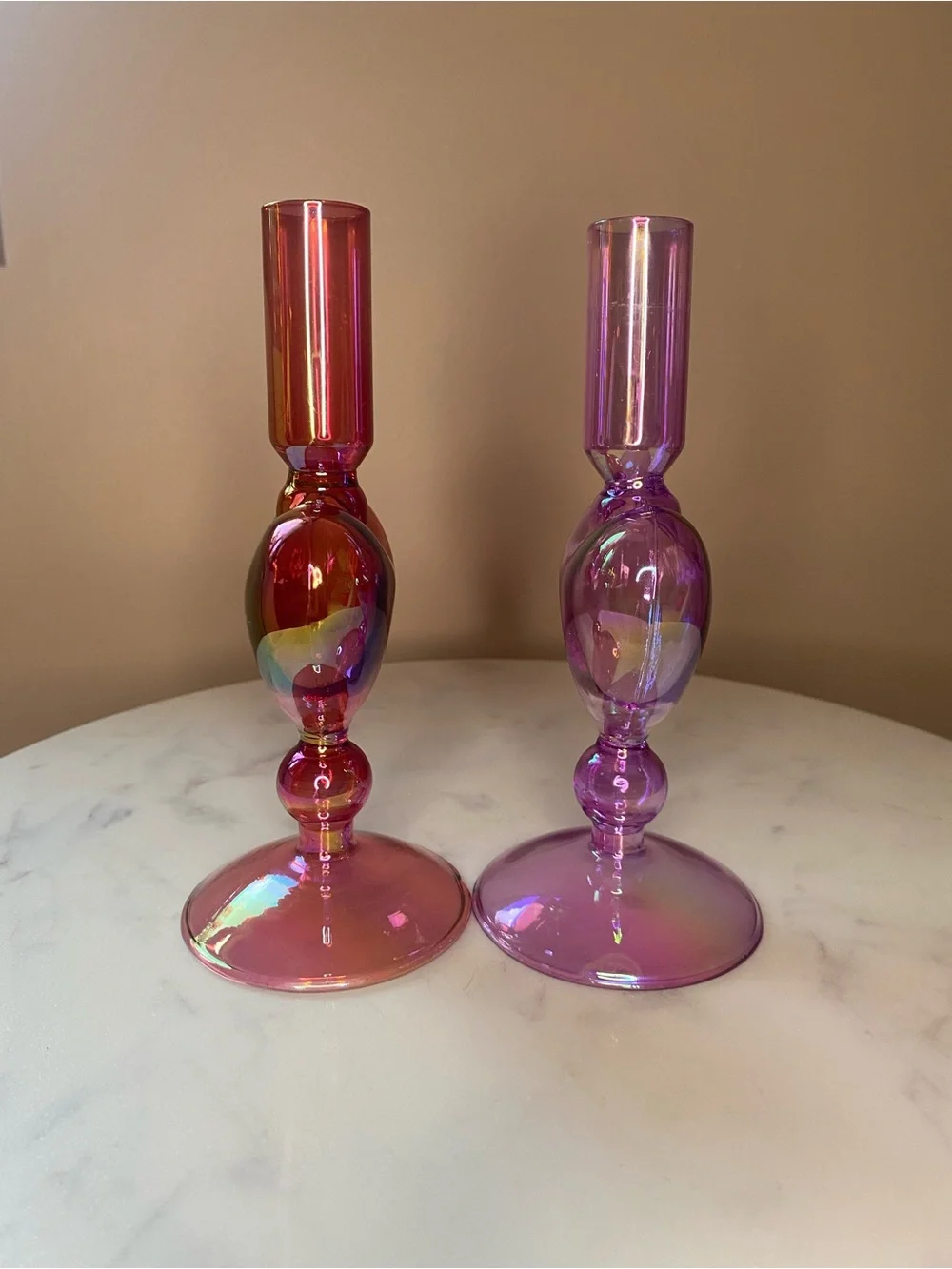 (2) Glass Heart Tapered Candle Holders